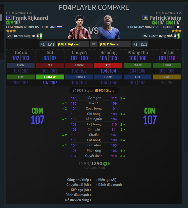 LDM-RDM: Frank Rijkaard LN - Patrick Vieira LN trong đội hình AC Milan FO4