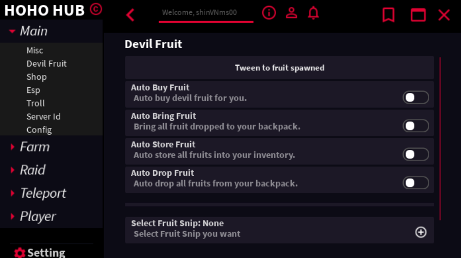 HOHO HUB app hack blox fruit dành cho điện thoại